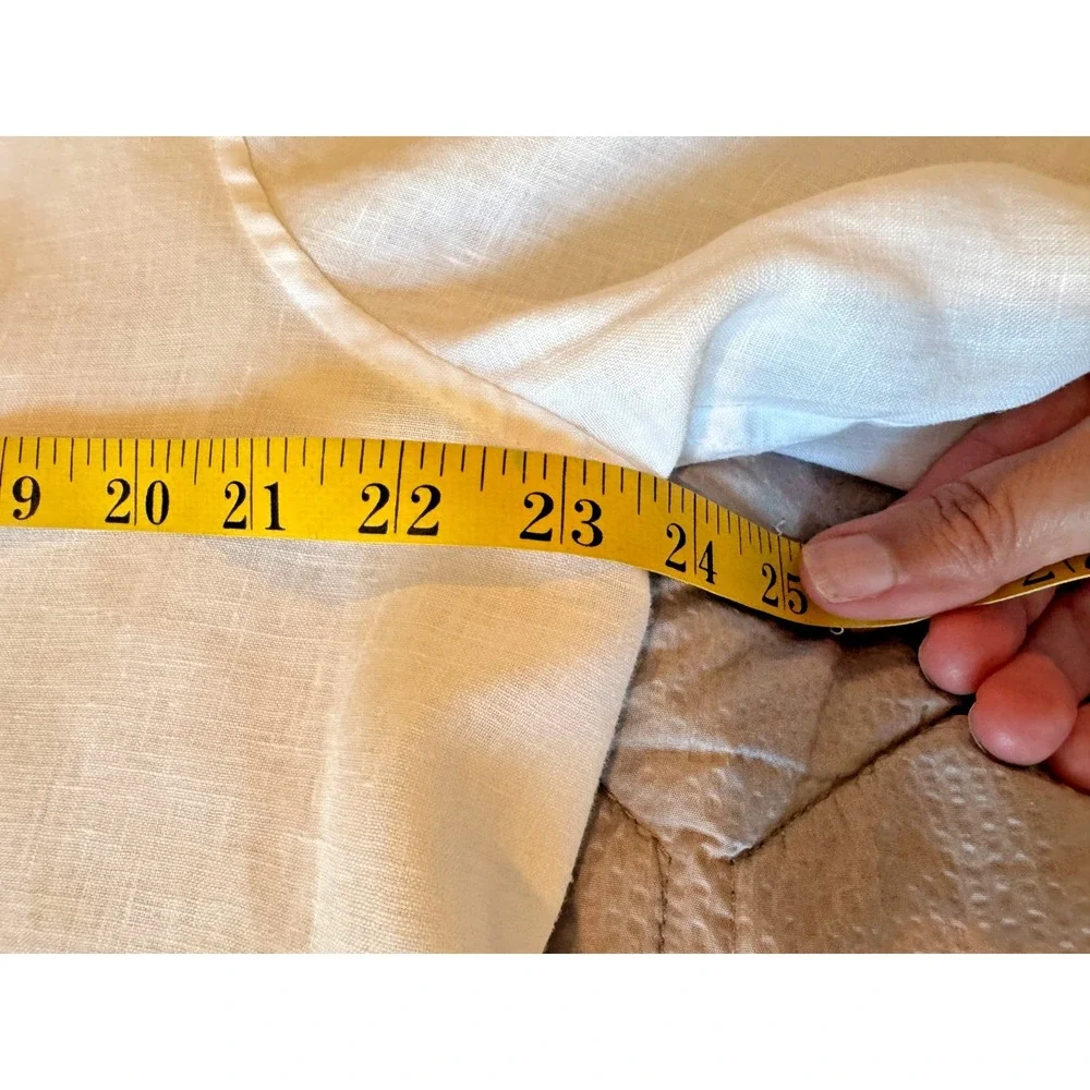CHICOS Size 3 No Iron 100% Linen Button Up Blouse White Roll Tab Sleeve Shirt XL - Picture 8 of 9